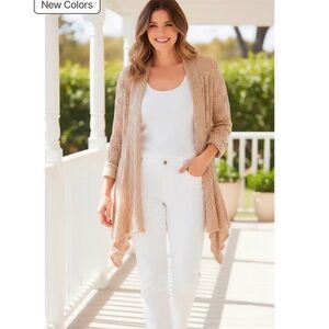 Woman Within Open-Front Beige Cardigan